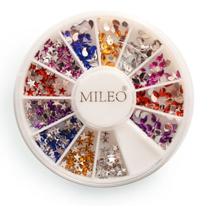 Стрази кольорові для нігтів у каруселі «Mileo зірки»